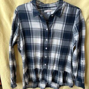 Women's Plaid Blouse with floral applique
